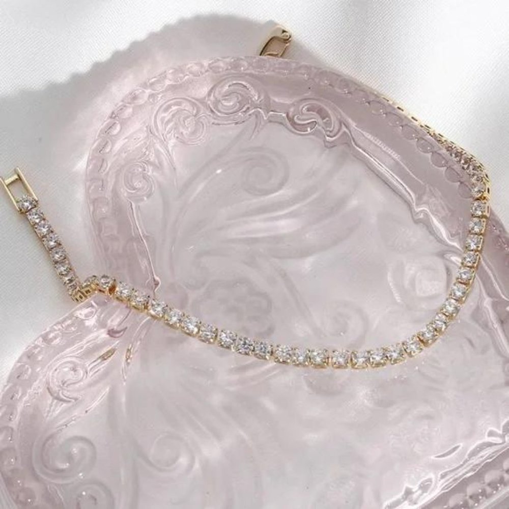 NEW 14K GOLD TENNIS CHAIN CHOKER NECKLACE, NICE NECKLACE, CUTE NECKLACE - Picture 4 of 6